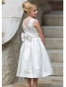 Ivory Satin Flower Girl Dress With Beaded Flower Sash